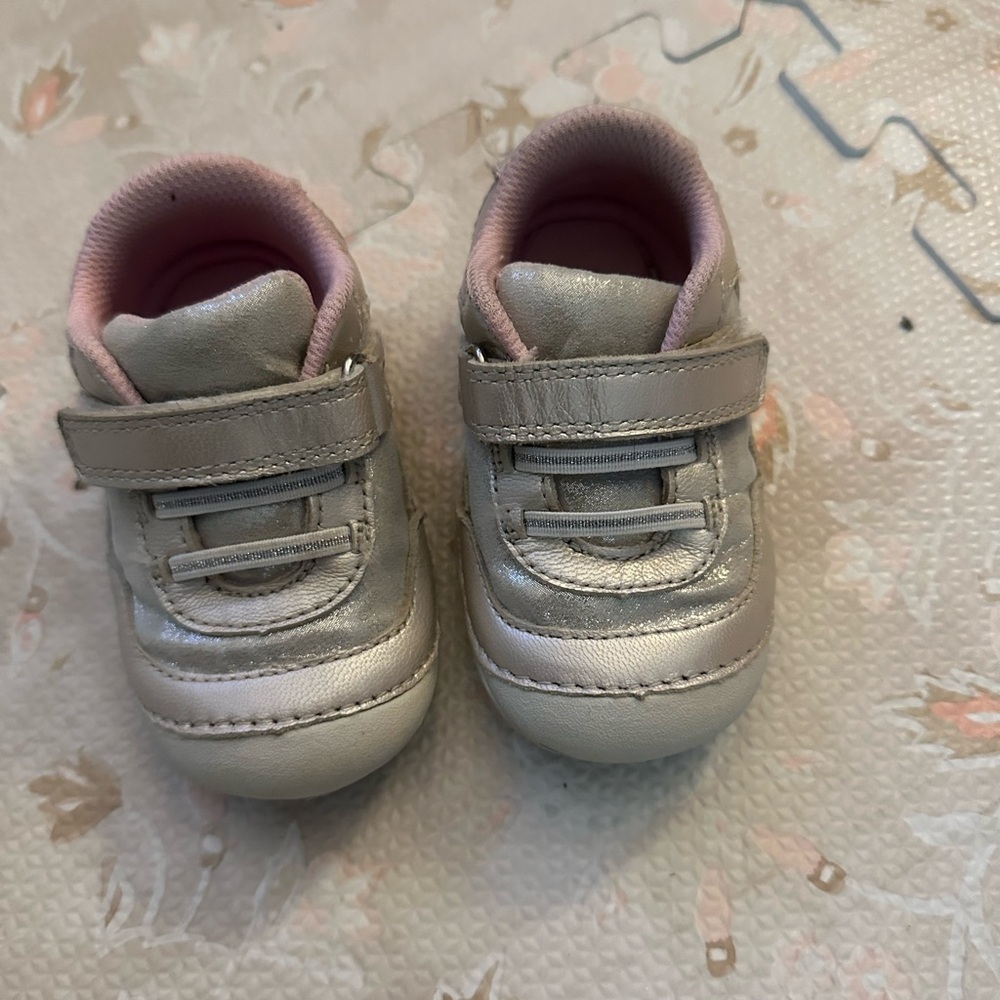 Stride Rite Silver and Pink Baby Walker Shoes
